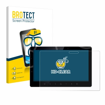 Front side of a product packaging with the brand logo BROTECT. Next to it is the device Bewatec .Tablet SF 13