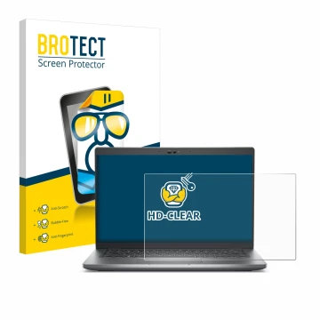 Front side of a product packaging with the brand logo BROTECT. Next to it is the device Dell Latitude 5430 Non-Touch shown wit