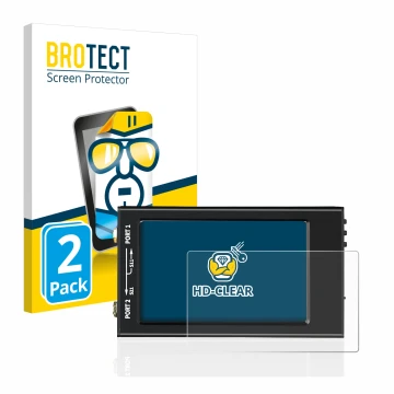 Front side of a product packaging with the brand logo BROTECT. Next to it is the device SDRGEEK NanoVNA-F V2 shown with the co