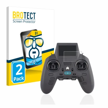 Front side of a product packaging with the brand logo BROTECT. Next to it is the device Radiomaster Zorro shown with the corre