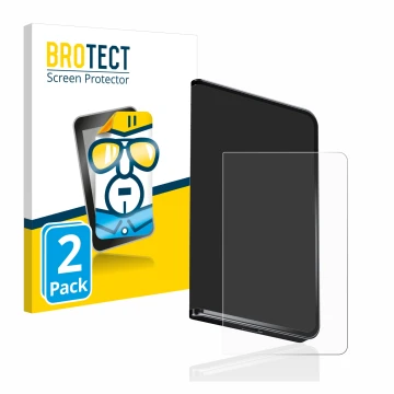 Front side of a product packaging with the brand logo BROTECT. Next to it is the device Ledger Stax crypto wallet shown with t