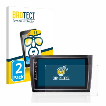 Front side of a product packaging with the brand logo BROTECT. Next to it is the device Dynavin D8-DF56 9