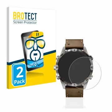 Front side of a product packaging with the brand logo BROTECT. Next to it is the device Garmin Marq Adventurer (Gen 2) shown w