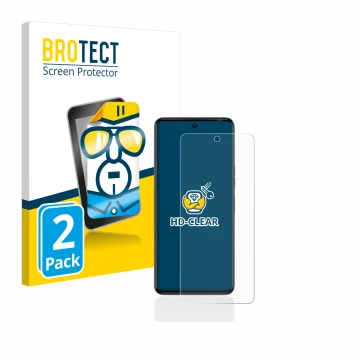 Front side of a product packaging with the brand logo BROTECT. Next to it is the device Tecno Camon 20 shown with the correspo