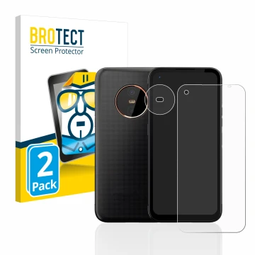 Front side of a product packaging with the brand logo BROTECT. Next to it is the device Gigaset GX6 (Front+Camera) shown with 