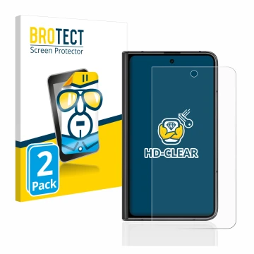 Front side of a product packaging with the brand logo BROTECT. Next to it is the device Google Pixel Fold (Outer display) show