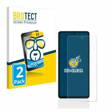 Front side of a product packaging with the brand logo BROTECT. Next to it is the device Xiaomi Poco F5 shown with the correspo