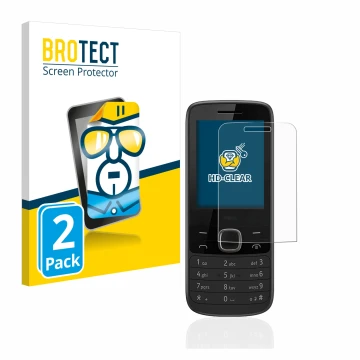 Front side of a product packaging with the brand logo BROTECT. Next to it is the device Nokia 225 4G shown with the correspond