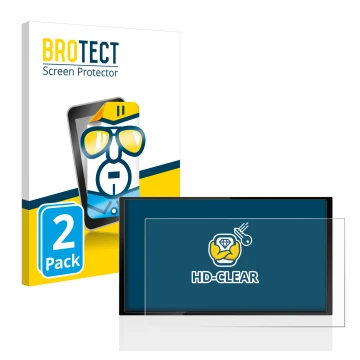 Front side of a product packaging with the brand logo BROTECT. Next to it is the device Kenwood DMX 7722DABS shown with the co