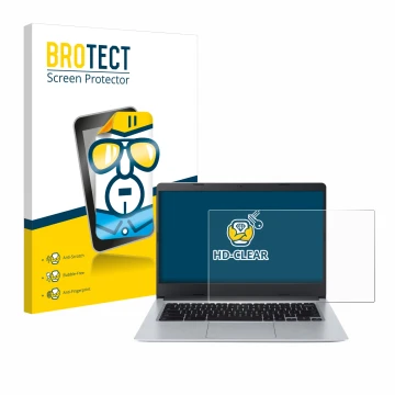 Front side of a product packaging with the brand logo BROTECT. Next to it is the device Acer Chromebook Spin 314 CB314-2HT sho