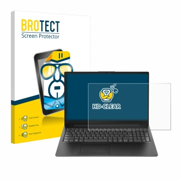 Front side of a product packaging with the brand logo BROTECT. Next to it is the device Lenovo V15 Gen 4 AMN shown with the co