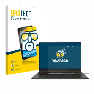 Front side of a product packaging with the brand logo BROTECT. Next to it is the device ASUS Vivobook S 16 Flip OLED TP3604 sh