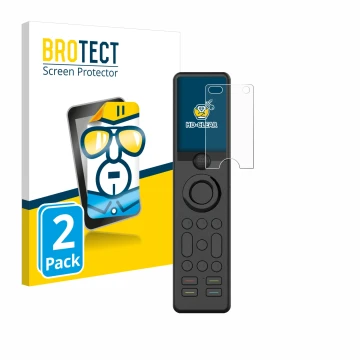 Front side of a product packaging with the brand logo BROTECT. Next to it is the device Sofabaton X1 shown with the correspond