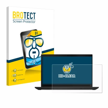 Front side of a product packaging with the brand logo BROTECT. Next to it is the device Lenovo ThinkPad L14 Gen 4 shown with t