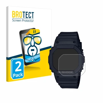 Front side of a product packaging with the brand logo BROTECT. Next to it is the device Casio G-Shock GMD-S5600 shown with the
