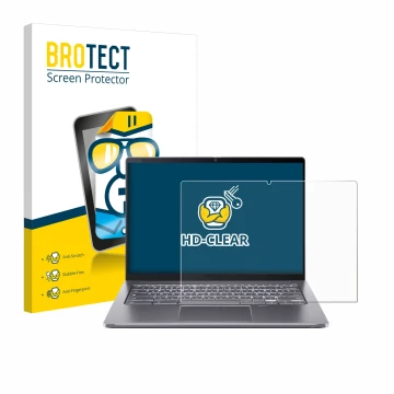 Front side of a product packaging with the brand logo BROTECT. Next to it is the device Acer Chromebook Spin 714 shown with th