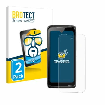 Front side of a product packaging with the brand logo BROTECT. Next to it is the device Crosscall Core-Z5 shown with the corre