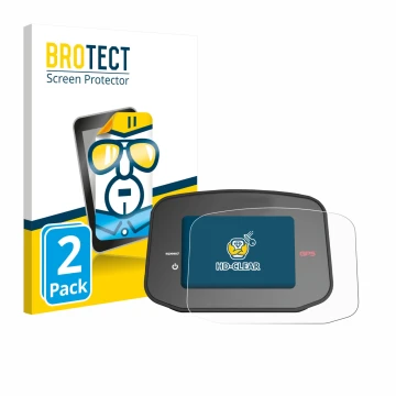Front side of a product packaging with the brand logo BROTECT. Next to it is the device PowaKaddy CT8 GPS shown with the corre