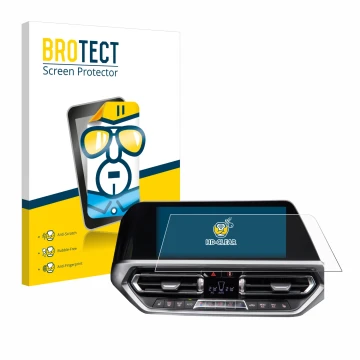 Front side of a product packaging with the brand logo BROTECT. Next to it is the device BMW 3 G20 2020 shown with the correspo