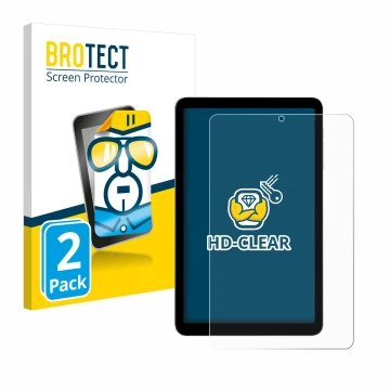 Front side of a product packaging with the brand logo BROTECT. Next to it is the device Alldocube iPlay 50 mini shown with the
