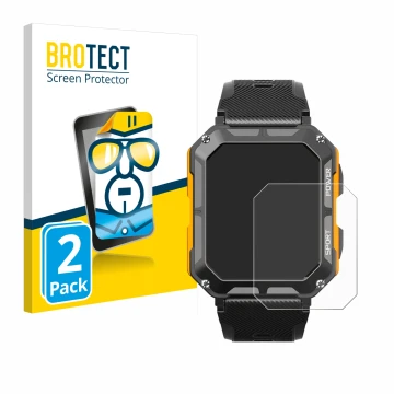 Front side of a product packaging with the brand logo BROTECT. Next to it is the device Njord Gear The Indestructible Smartwat