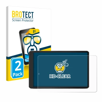 Front side of a product packaging with the brand logo BROTECT. Next to it is the device Garmin Camper 1095 shown with the corr