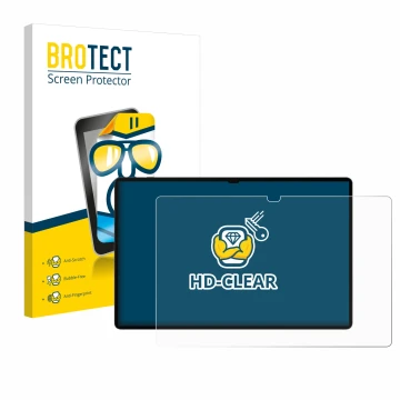 Front side of a product packaging with the brand logo BROTECT. Next to it is the device Samsung Galaxy Tab S9 Ultra WiFi shown