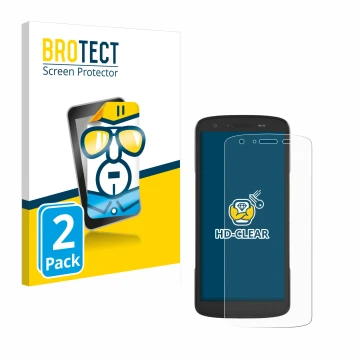 Front side of a product packaging with the brand logo BROTECT. Next to it is the device Zebra TC27 shown with the correspondin