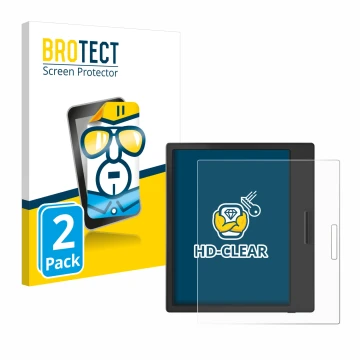 Front side of a product packaging with the brand logo BROTECT. Next to it is the device Boox Page shown with the corresponding