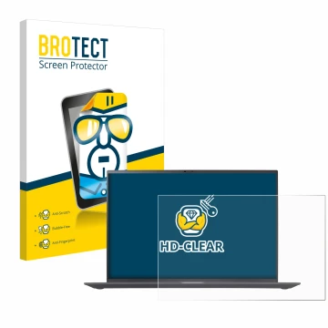 Front side of a product packaging with the brand logo BROTECT. Next to it is the device LG gram 16'' 2023 shown with the corre