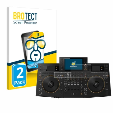 Front side of a product packaging with the brand logo BROTECT. Next to it is the device Pioneer OPUS-QUAD shown with the corre