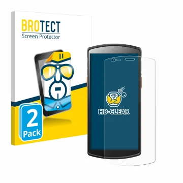Front side of a product packaging with the brand logo BROTECT. Next to it is the device Urovo DT50 5,7