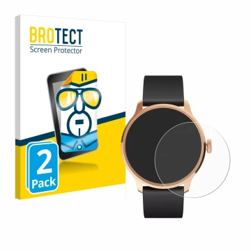 Front side of a product packaging with the brand logo BROTECT. Next to it is the device Withings ScanWatch Light shown with th
