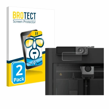 Front side of a product packaging with the brand logo BROTECT. Next to it is the device Bambu Lab P1S 3D Printer shown with th