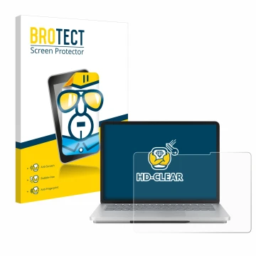 Front side of a product packaging with the brand logo BROTECT. Next to it is the device Microsoft Surface Laptop Studio 2 show