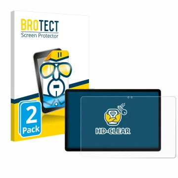 Front side of a product packaging with the brand logo BROTECT. Next to it is the device Samsung Galaxy Tab S9 FE+ shown with t