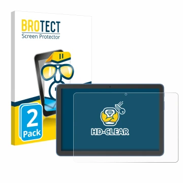 Front side of a product packaging with the brand logo BROTECT. Next to it is the device Amazon Fire HD 10 2023 (13th. Gen.) sh