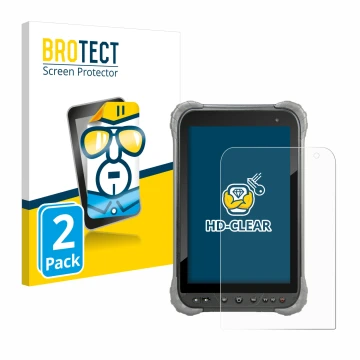 Front side of a product packaging with the brand logo BROTECT. Next to it is the device Juniper Systems Cedar CT8X2 shown with