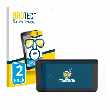 Front side of a product packaging with the brand logo BROTECT. Next to it is the device BMW ConnectedRide Navigator shown with