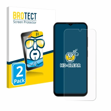 Front side of a product packaging with the brand logo BROTECT. Next to it is the device Ulefone Note 16 Pro shown with the cor