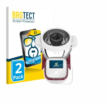 Front side of a product packaging with the brand logo BROTECT. Next to it is the device Moulinex i-Companion Touch XL shown wi