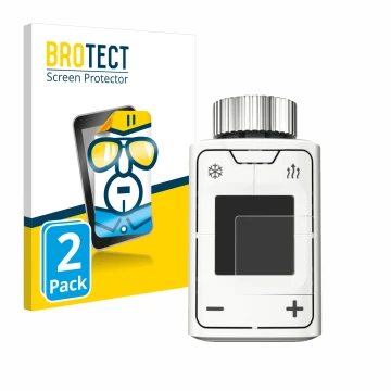 Front side of a product packaging with the brand logo BROTECT. Next to it is the device AVM FRITZ!DECT 302 shown with the corr