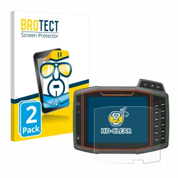 Front side of a product packaging with the brand logo BROTECT. Next to it is the device Amazone AmaTron 4 shown with the corre