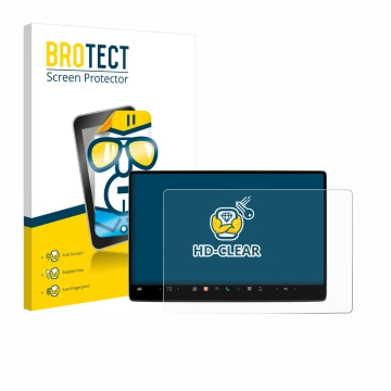 Front side of a product packaging with the brand logo BROTECT. Next to it is the device Tesla Model 3 2024 shown with the corr