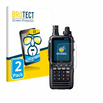 Front side of a product packaging with the brand logo BROTECT. Next to it is the device Yaesu FTA-850L shown with the correspo