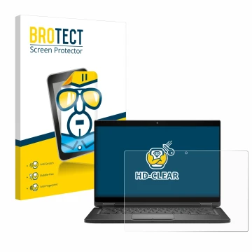 Front side of a product packaging with the brand logo BROTECT. Next to it is the device Dell Latitude 7390 2-in-1 shown with t