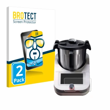Front side of a product packaging with the brand logo BROTECT. Next to it is the device Ufesa TotalChef RK7 shown with the cor