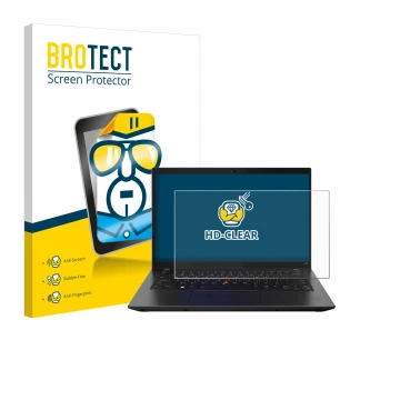 Front side of a product packaging with the brand logo BROTECT. Next to it is the device Lenovo ThinkPad L14 Gen 3 shown with t