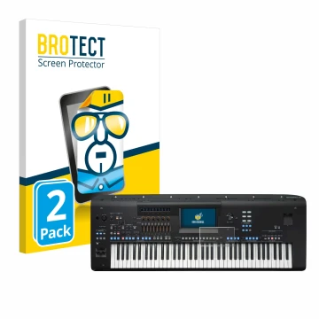 Front side of a product packaging with the brand logo BROTECT. Next to it is the device Yamaha Genos2 shown with the correspon