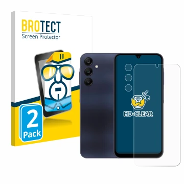 Front side of a product packaging with the brand logo BROTECT. Next to it is the device Samsung Galaxy A25 5G (Front+Camera) s